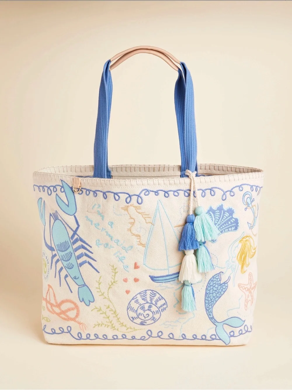 Spartina 449 Embroidered Sea Life Beach Tote ‘Overboard’ NWT Cotton Canvas